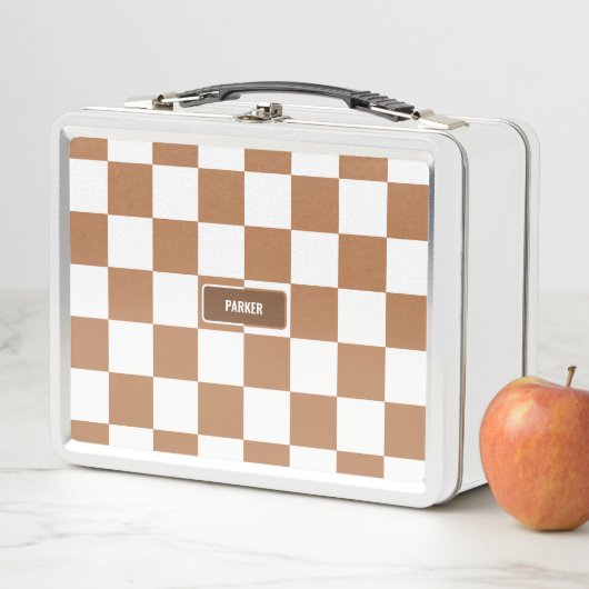 パーソナライズされた市松模様にニュートラルコニャック メタルランチボックス (インサイチュ)