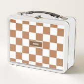 パーソナライズされた市松模様にニュートラルコニャック メタルランチボックス (正面)