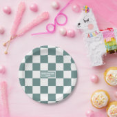 パーソナライズされた市松模様に磁器ターコイズ青 ペーパープレート (パーティー)