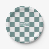 パーソナライズされた市松模様に磁器ターコイズ青 ペーパープレート (正面)