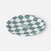 パーソナライズされた市松模様に磁器ターコイズ青 ペーパープレート (アングル)