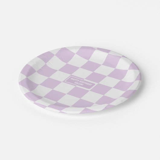 パーソナライズされた市松模様に糖プラムラベンダーパープル ペーパープレート (アングル)