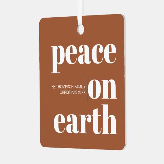パーソナライズされた平和オンアースのクリスマスモダン写真 メタルオーナメント (正面左)
