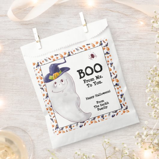 パーソナライズされた幽霊ハッピーハローウィン フェイバーバッグ (クリップ留めされた状態)