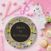 パーソナライズされた建築トラックのパターン ペーパープレート (パーティー)