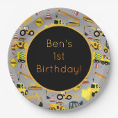 パーソナライズされた建築トラックのパターン ペーパープレート (正面)