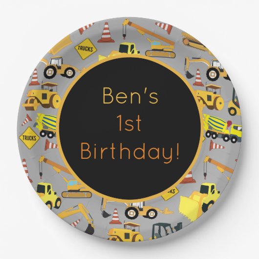 パーソナライズされた建築トラックのパターン ペーパープレート (正面)
