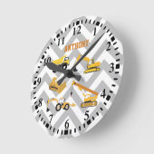 パーソナライズされた建築トラックのパターン ラウンド壁時計 (傾斜)