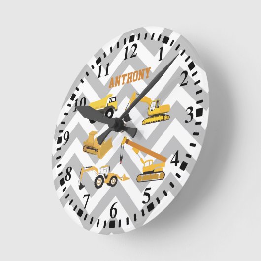 パーソナライズされた建築トラックのパターン ラウンド壁時計 (傾斜)