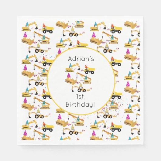 パーソナライズされた建築トラックパーティー誕生日 スタンダードランチョンナプキン (正面)