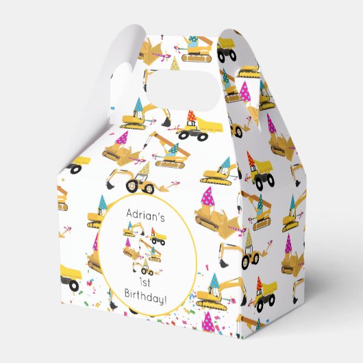 パーソナライズされた建築トラックパーティー誕生日 フェイバーボックス (正面サイド)