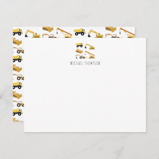 パーソナライズされた建築トラック子ども ノートカード (正面/裏面)