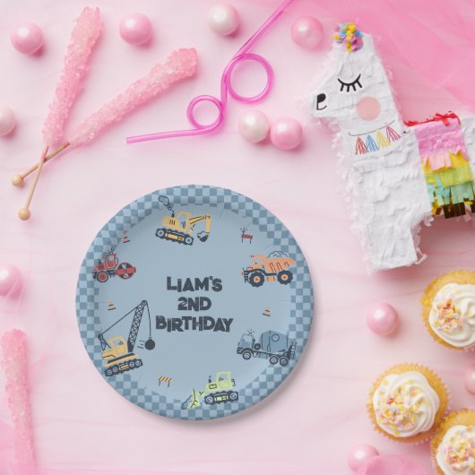 パーソナライズされた建築トラック誕生日パーティープラン ペーパープレート (パーティー)