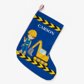 パーソナライズされた建築ビークル少年ブルーキッズ スモールクリスマスストッキング (正面 (吊り時))