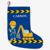 パーソナライズされた建築ビークル少年ブルーキッズ スモールクリスマスストッキング (正面)