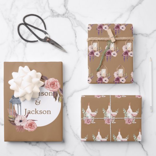 パーソナライズされた式結婚リース水彩 ラッピングペーパーシート (正面)