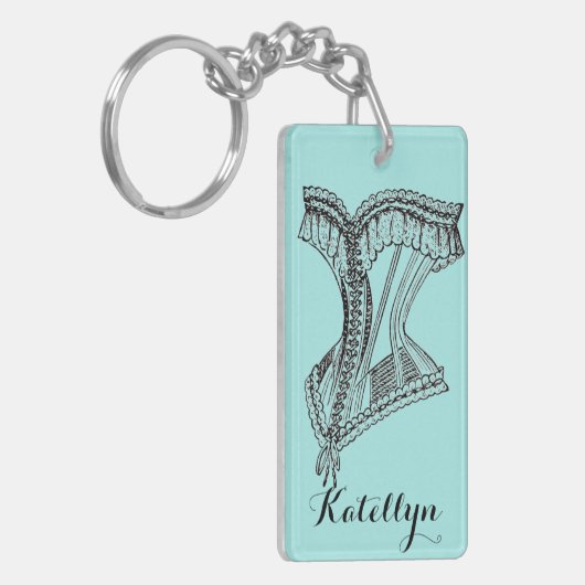 パーソナライズされた引用文付きキーチェーンをコルセット キーホルダー (正面左)