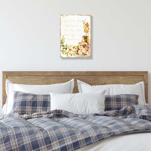 パーソナライズされた引用文付きバラ キャンバスプリント (インサイチュ (寝室))
