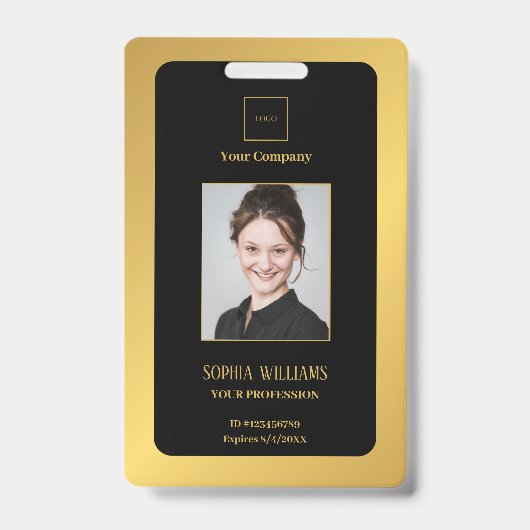 パーソナライズされた従業モダン員のゴールデンID バッジ (正面)