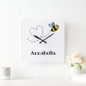 パーソナライズされた忙し(昆虫)マルハナバチ スクエア壁時計 (ホーム)