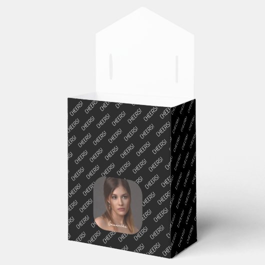 パーソナライズされた応援フォト名スクリプトブラック フェイバーボックス (オープン)