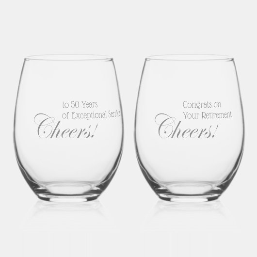 パーソナライズされた応援!退職プロフェッショナルグレー ステムなしワイングラス (正面)
