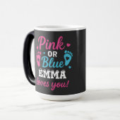 パーソナライズされた性別発表 ピンクまたはブルー ベイビーシャワー モーフィングマグカップ (正面左)