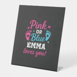 パーソナライズされた性別発表 ピンクまたはブルー ベイビーシャワー 台座サイン