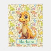 パーソナライズされた恐竜と花 フリースブランケット (正面)