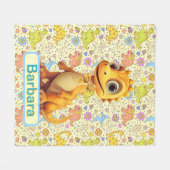 パーソナライズされた恐竜と花 フリースブランケット (正面(横))