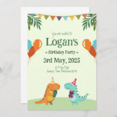 パーソナライズされた恐竜子供へ誕生会 招待状 (正面/裏面)