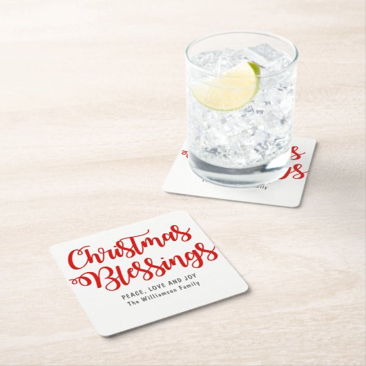 パーソナライズされた恵み赤と白 スクエアペーパーコースター (インサイチュ)