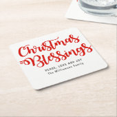 パーソナライズされた恵み赤と白 スクエアペーパーコースター (アングル)