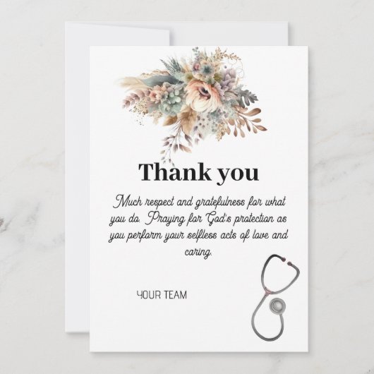 パーソナライズされた感謝していナースプロフェッショナル サンキューカード (正面)