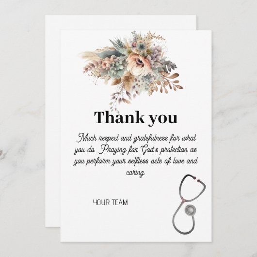 パーソナライズされた感謝していナースプロフェッショナル サンキューカード (正面/裏面)
