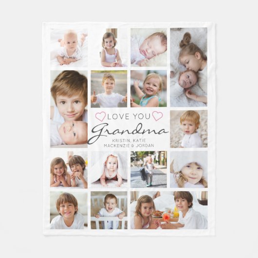 パーソナライズされた手書き愛おばあちゃん15写真 フリースブランケット (正面)