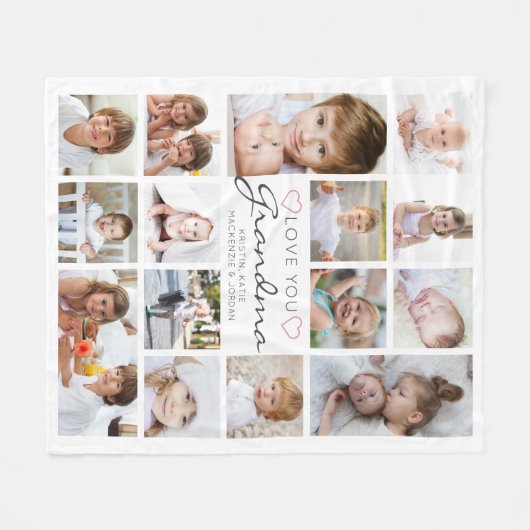 パーソナライズされた手書き愛おばあちゃん15写真 フリースブランケット (正面(横))