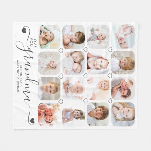 パーソナライズされた手書き愛おばあちゃん16写真 フリースブランケット (正面(横))