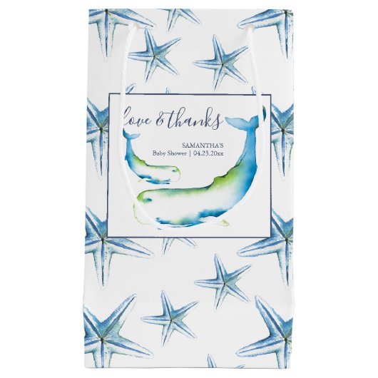 パーソナライズされた抱き枕ユニーククジラ赤ちゃんシャワー スモールペーパーバッグ (正面)