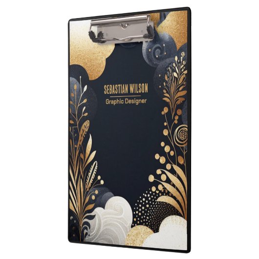 パーソナライズされた抽象芸術ネイビー金ゴールドブラックウォーター色 クリップボード (左)