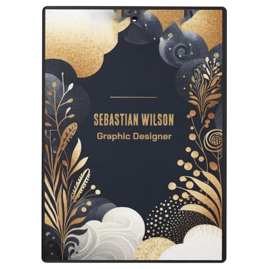 パーソナライズされた抽象芸術ネイビー金ゴールドブラックウォーター色 クリップボード (裏面)