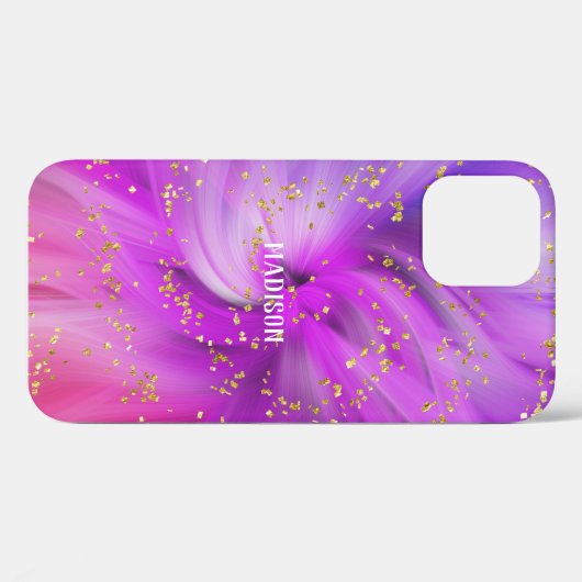 パーソナライズされた抽象芸術パープル金ゴールドグリッター Case-Mate iPhoneケース (裏面 (横))