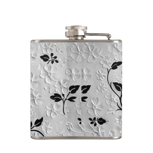 パーソナライズされた抽象芸術ブラックとホワイト花模様 フラスク (裏面)
