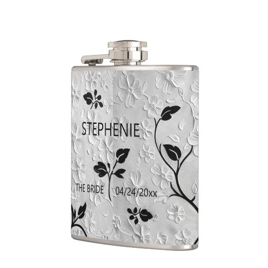 パーソナライズされた抽象芸術ブラックとホワイト花模様 フラスク (左)