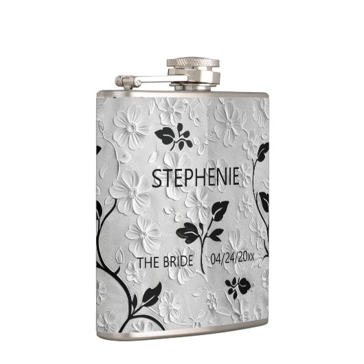 パーソナライズされた抽象芸術ブラックとホワイト花模様 フラスク (右)