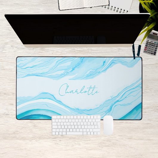 パーソナライズされた抽象芸術ブルーウォーター色大型ノートパソコン デスクマット