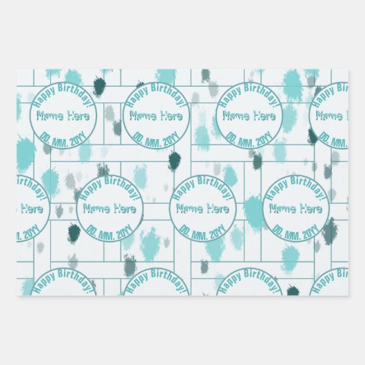 パーソナライズされた抽象芸術ブルーグレーグリーンカラスプラッシュ ラッピングペーパーシート (正面2)