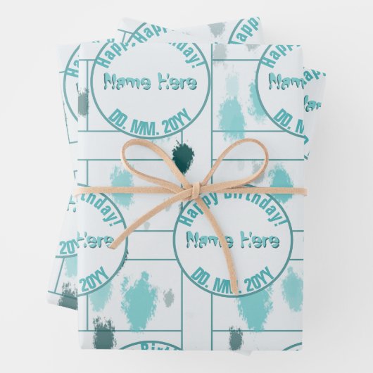 パーソナライズされた抽象芸術ブルーグレーグリーンカラスプラッシュ ラッピングペーパーシート (インサイチュ)