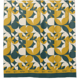 パーソナライズされた抽象芸術マスタード·グリーン·サークル シャワーカーテン