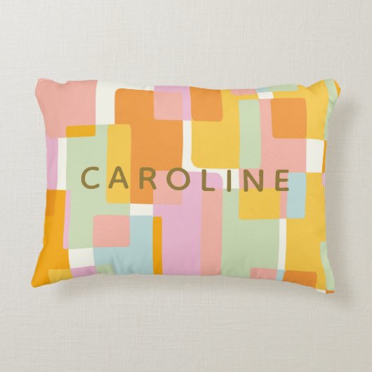 パーソナライズされた抽象芸術幾何学色ブロックパステル アクセントクッション (裏面)
